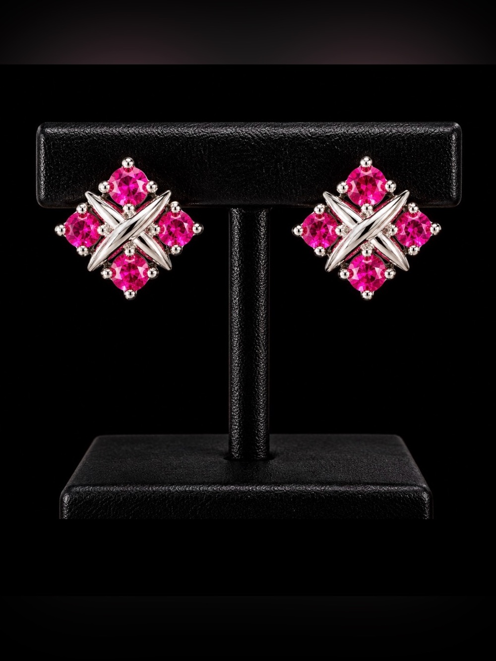 Pink Stone Cross Cluster Stud Earrings